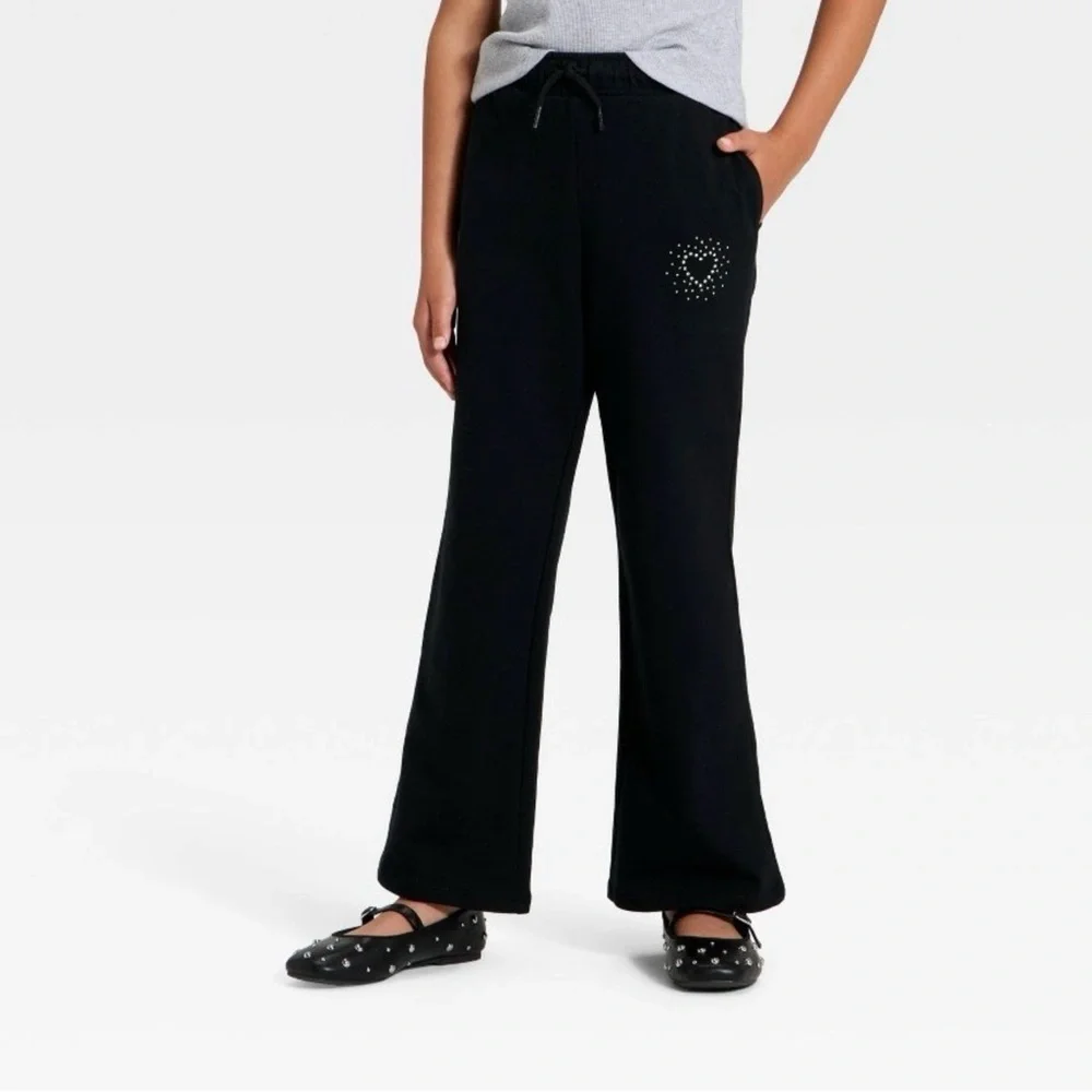 NWT Cat & Jack Girls Pull-On French Terry Pants with Heart Design XL